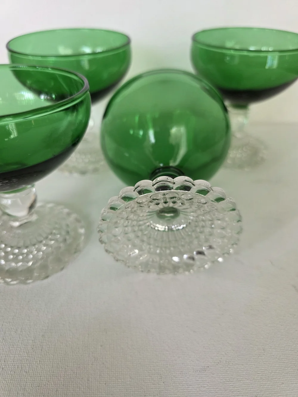 Vintage Anchor Green Glass Coupe Dessert Bowls - Set of 4